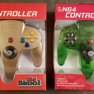 2 N64 Controllers - Gold & Jungle Green (NEW) - Nintendo64 - Old Skool